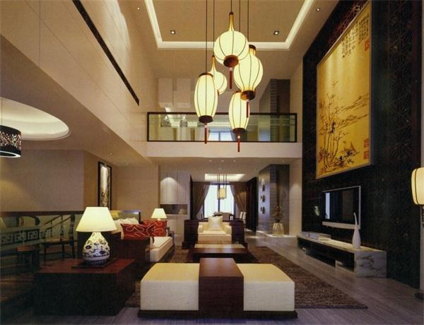 中式復式別墅客廳燈具設計定制案例