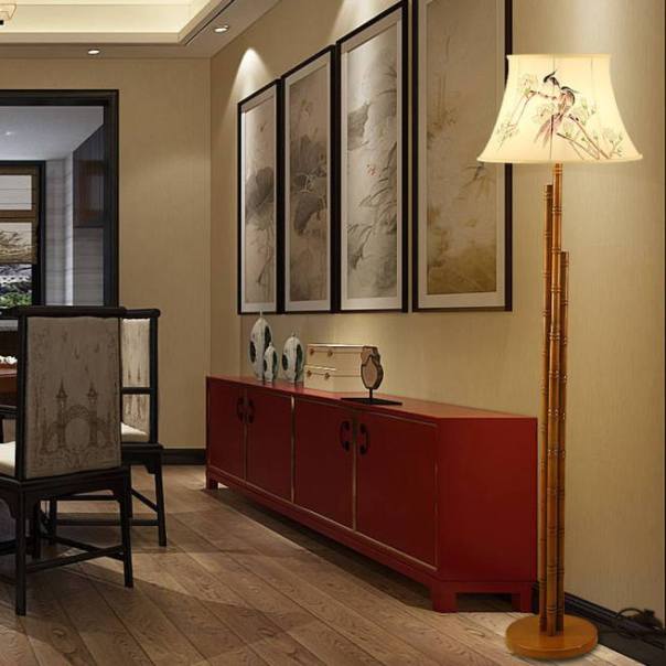 新中式F2005款別墅落地燈 布藝水墨畫圖案 燈具廠家發貨