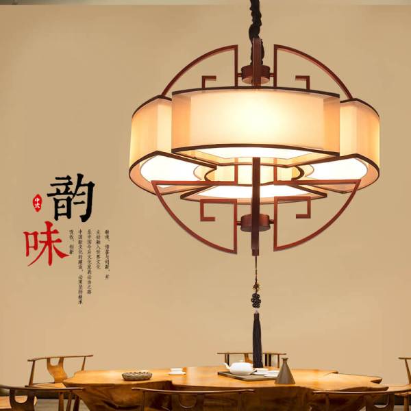 仿古中式臥室吊燈 仿紅木 古典中國風書房吊燈 布藝