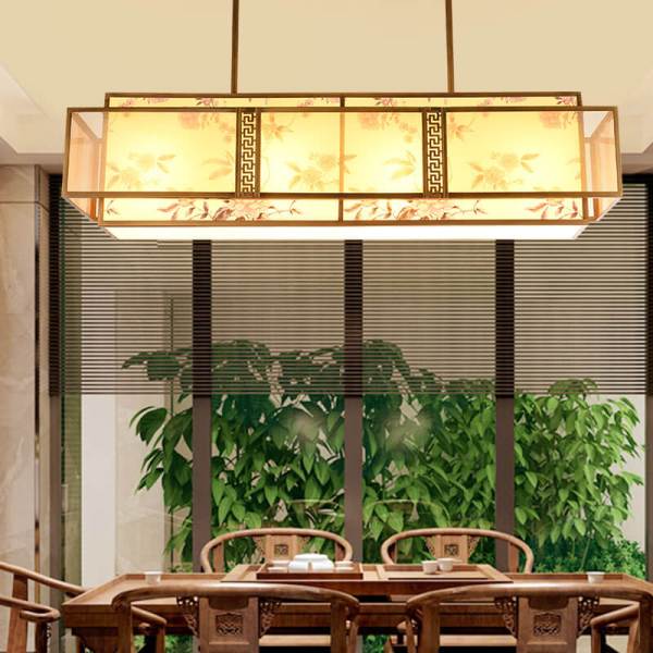 現代中式餐廳吊燈三頭 長方形箱式復古吊燈 2018新款餐廳吊燈