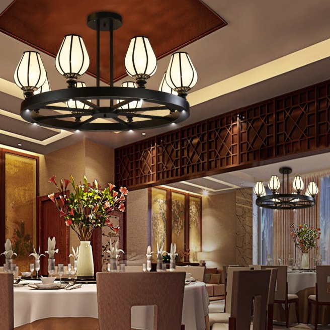 2018新款中式布藝大吊燈酒店應用