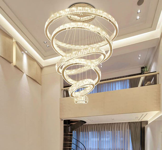 高檔別墅吊燈_圓環別墅大吊燈定制