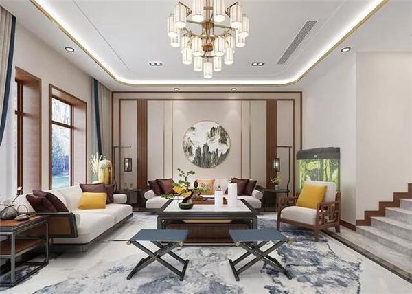 別墅客廳燈具照明設計一站式定制 鐵藝布罩三層新中式吊燈廠家