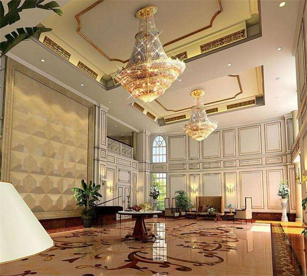高檔酒店大堂歐式復古吊燈定制廠家設計安裝效果圖